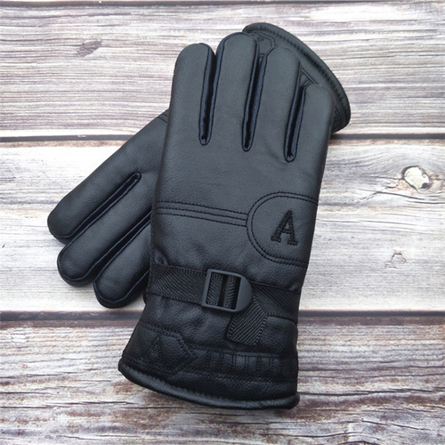 Bulk Sale Thick Fleece Lined Men's Winter Leather Riding Gloves with Warm Fleece for Deep Winter