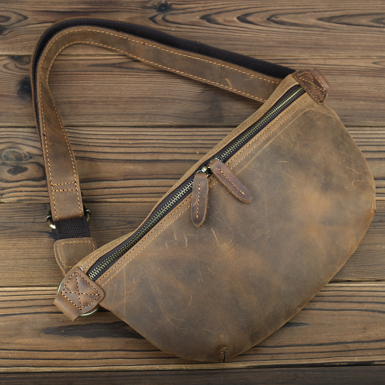 Guchao Ke verano nuevo estilo bolso de cuero para hombre bolso de pecho de cuero de caballo loco retro capa de cuero bolso de mensajero de hombro bolso de marea