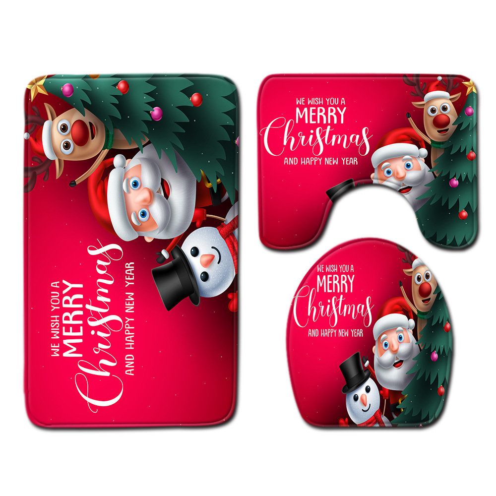 Navidad muñeco de nieve alfombra de baño alfombra de puerta inodoro de tres piezas antideslizante alfombra de piso transfronterizo en stock deseo amazon 1