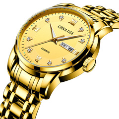 新款跨境男士手錶防水石英腕錶鋼帶源頭廠家土豪金手錶批發