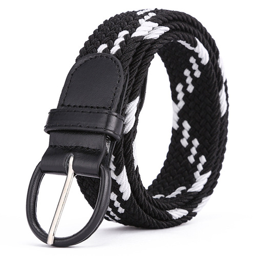 Cross-border woven belt for women, fashionable and casual, versatile pin buckle belt for men and women, student elastic canvas belt