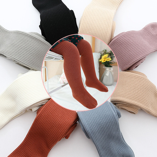 Winter Thick Ribbed Baby Girl Leggings Warm Fleece Vertical Striped Base Socks for Girls Children Leggings