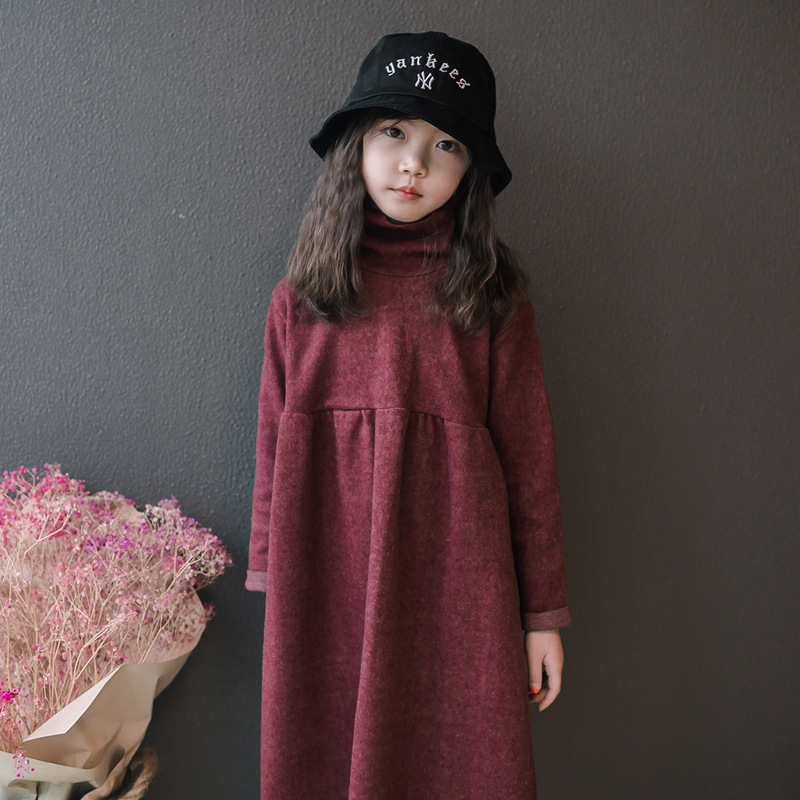 Vestido de Niñas Ropa de Primavera/otoño e invierno estilo coreano para niños medianos y grandes estilo occidental para niños falda de fondo de la niña falda suelta de Cuello medio