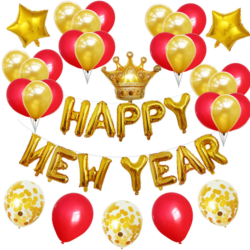 Celebración de Año Nuevo Carta de 16 pulgadas Feliz Año nuevo traje de globo de aluminio Globo de decoración de fiesta de año nuevo