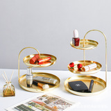 Встречайте железную двухслойную тарелку для ювелирных изделий в европейском стиле, серьги, стеллаж для хранения различных вещей, ключ для косметики, многослойное настольное хранилище.