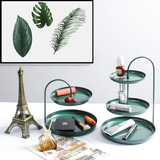 Встречайте железную двухслойную тарелку для ювелирных изделий в европейском стиле, серьги, стеллаж для хранения различных вещей, ключ для косметики, многослойное настольное хранилище.