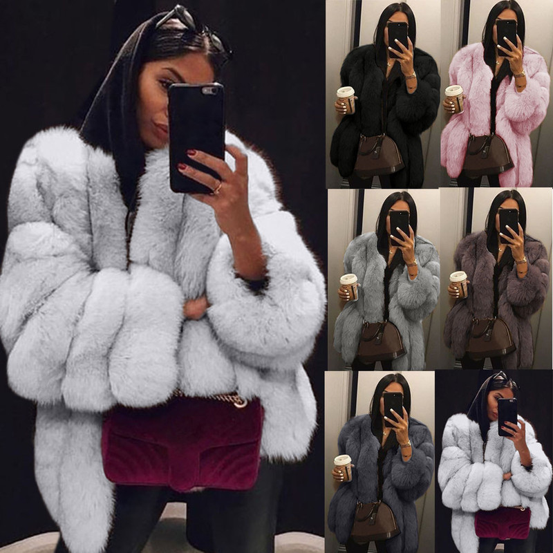 Women's Autumn and Winter Mid-Length Faux Fur Coat with Contrasting Colors, European and American Style, Light Luxury, Fluffy