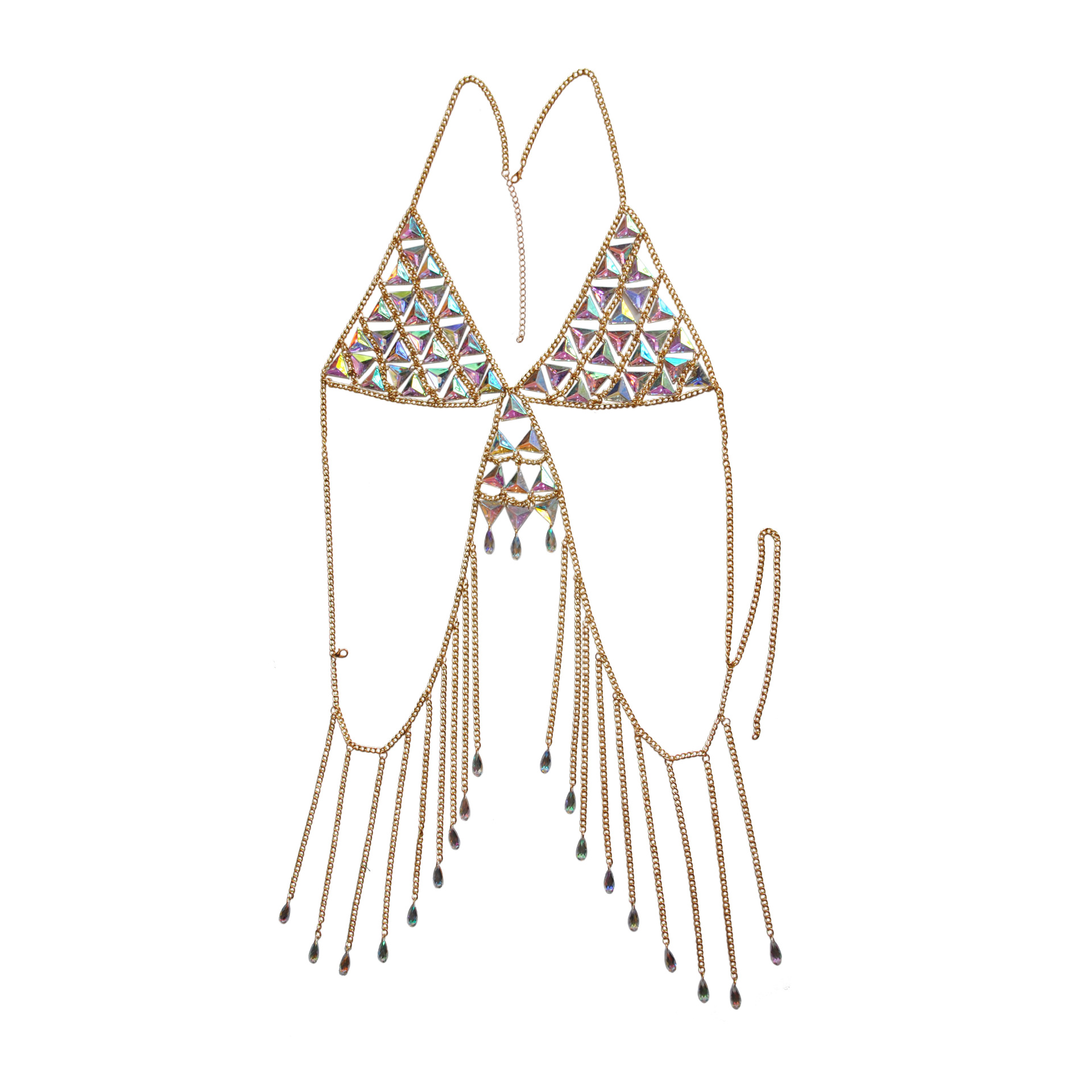 Europea y americana transfronteriza nuevos accesorios de cristal sujetador cadena verano playa vacaciones estilo bikini cuerpo cadena traje