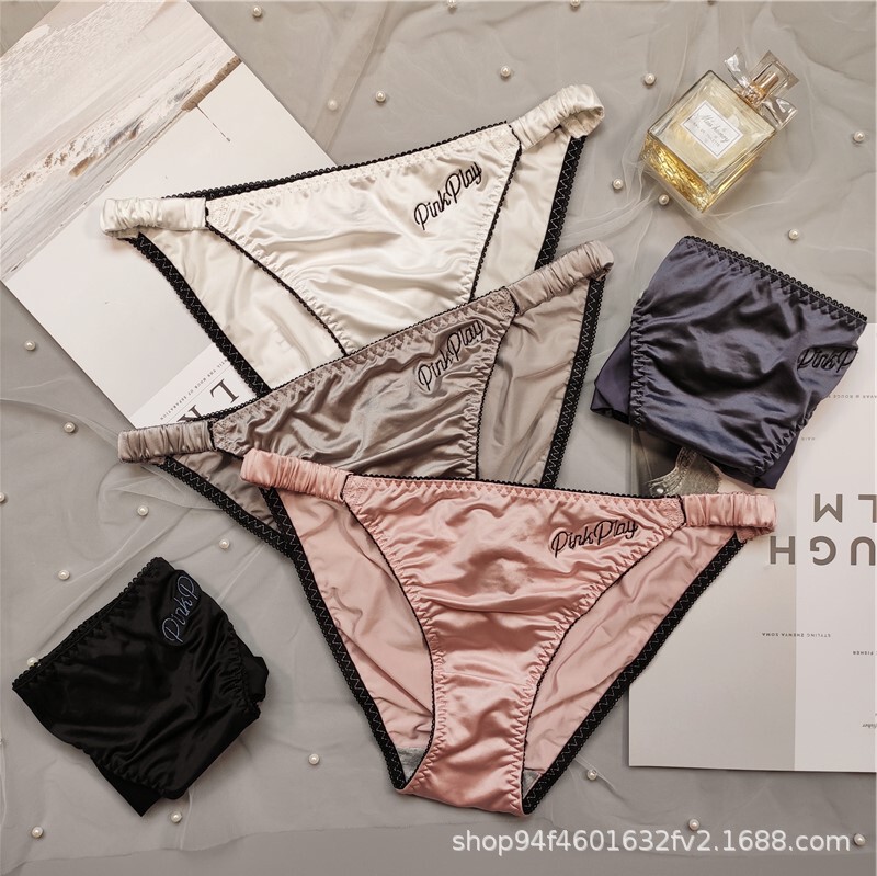 New Thin Strap Embroidered Women's Underwear, Fashionable Pure Color Satin Fabric Triangle New Thin Strap Embroidered Women's Underwear, Fashionable Pure Color Satin Fabric Triangle