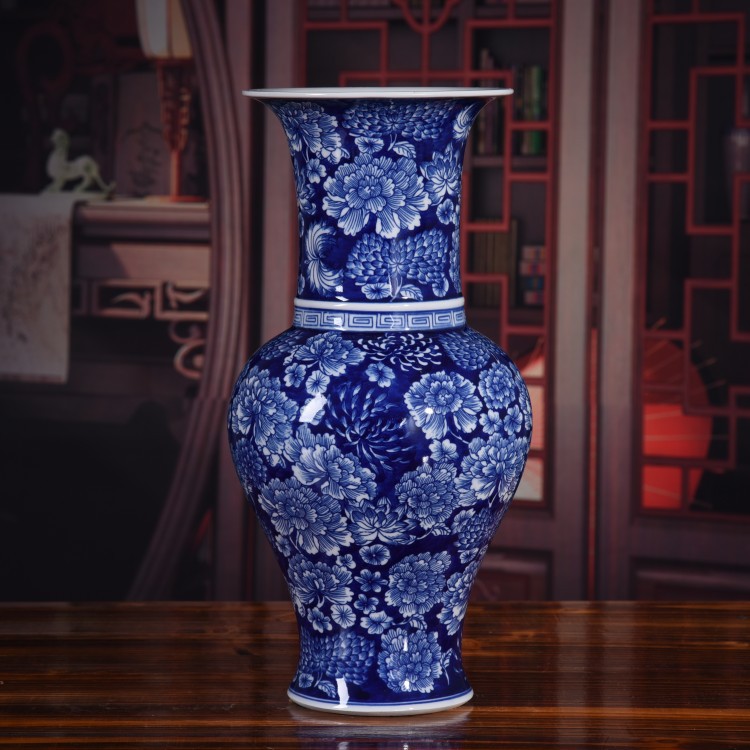 Jingdezhen adornos de cerámica pintados a mano flores azules de porcelana decoración de flores de flores de porcelana decoración de sala de estar
