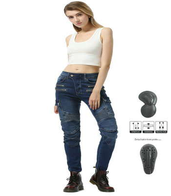 LOONG BIKER pantalones vaqueros estilo Harley de las mujeres de la motocicleta que monta la motocicleta ocasional que compite con los pantalones anti-caída