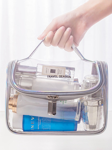 Portable transparent PVC cosmetic bag, simple large-capacity toiletry bag, business trip toiletry cosmetics storage bag