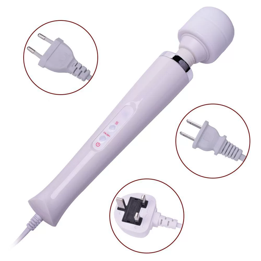 Plug‑in AV wand massager, 10 frequencies, handheld vibrating body‑massager, plug variants (US/EU/UK)