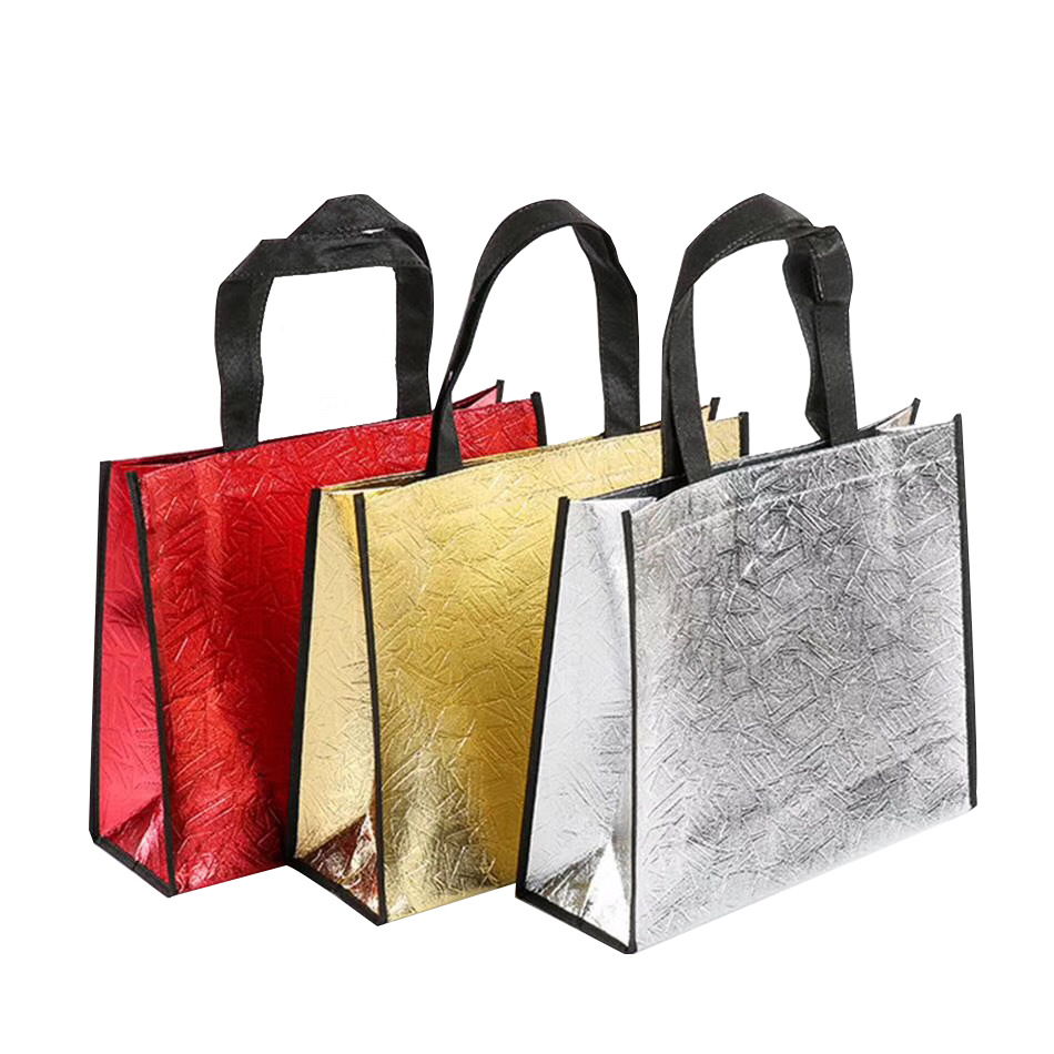 Láser laminado ropa bolsa de embalaje de regalo multicolor no tejido bolsa de publicidad bolso de compras logotipo imprimible