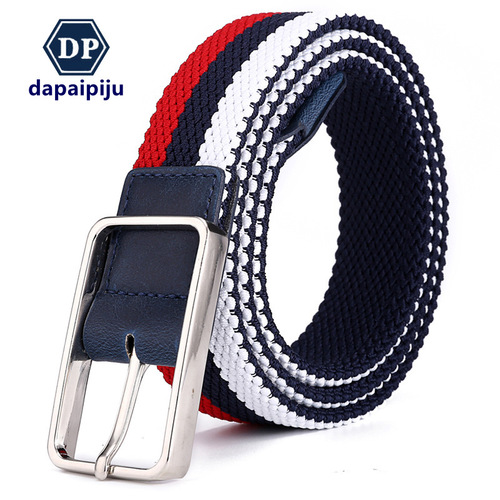 Dapai Korean style trendy elastic belt for men, youth elastic canvas belt, fashionable pin buckle woven trouser belt for women