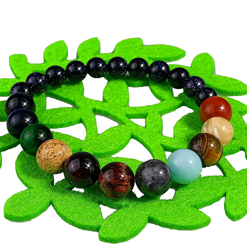 Amazon europeo y americano Venta caliente Piedra Natural ocho planetas pulsera noche cielo estrella pulsera Galaxy pulsera al por mayor
