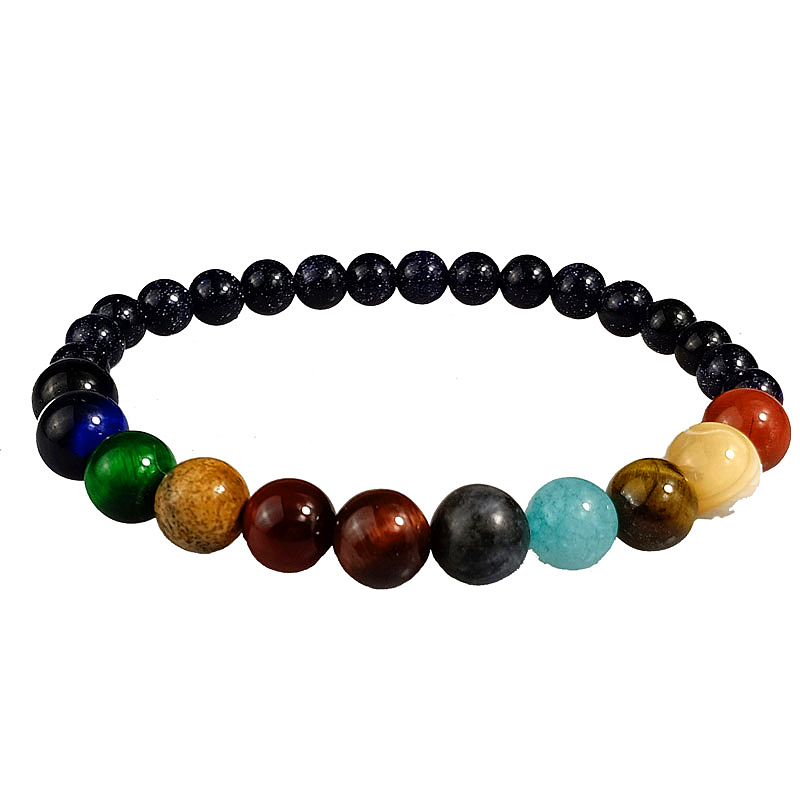 Amazon europeo y americano Venta caliente Piedra Natural ocho planetas pulsera noche cielo estrella pulsera Galaxy pulsera al por mayor