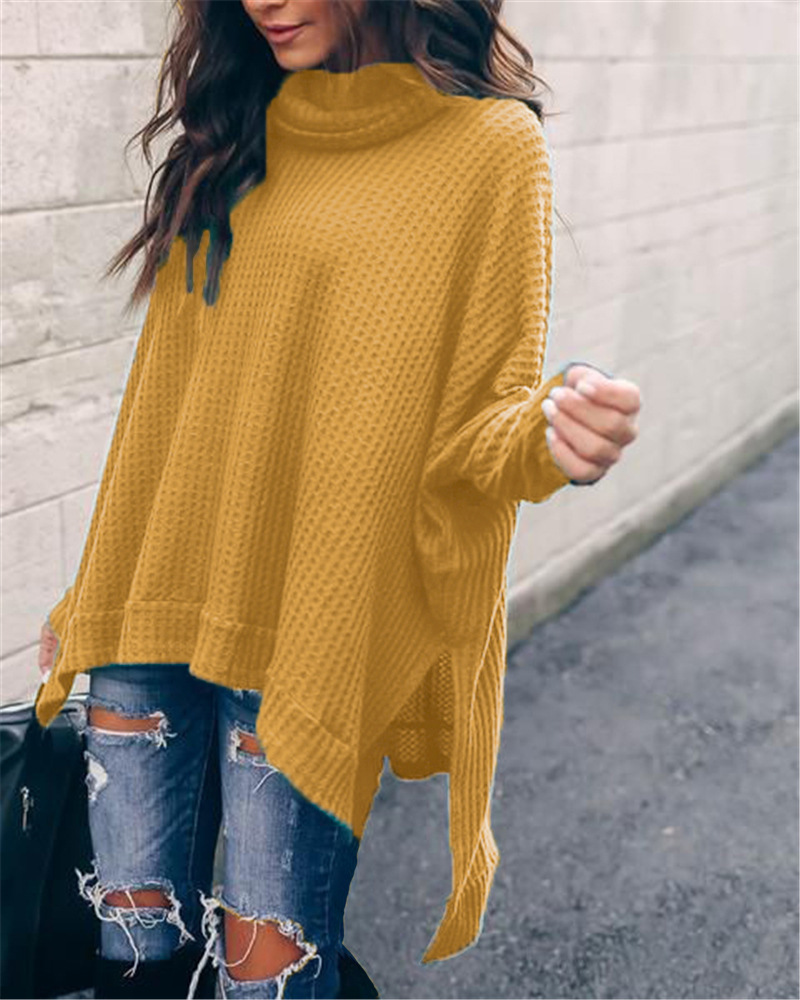 Europa y América transfronteriza AliExpress Amazon otoño nueva moda de cuello alto manga larga blusa irregular suéter
