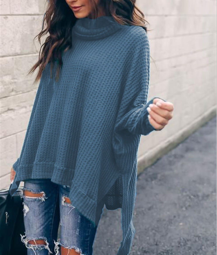 Europa y América transfronteriza AliExpress Amazon otoño nueva moda de cuello alto manga larga blusa irregular suéter