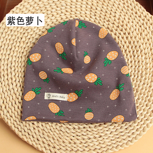 Category A Spring and Autumn Korean Style Baby Cotton Cute Children's Hat Warm Double Layer Cartoon Print Baby Pullover Hat