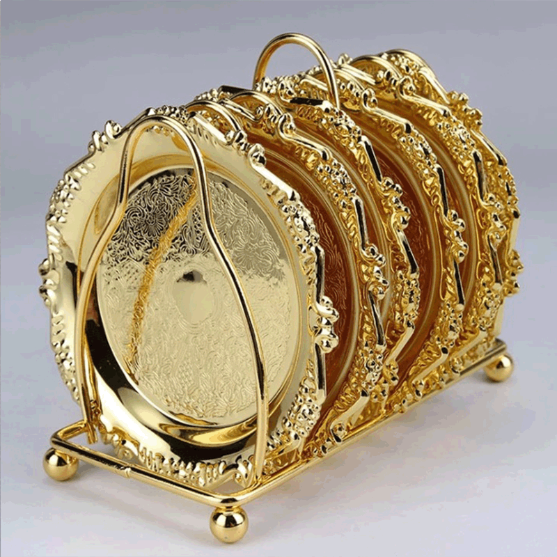 European Style Fashion Coaster Alloy Home Decoration Tray Ornaments 6 suit Coffee Cup Saucer Tea Cup Zinc Alloy