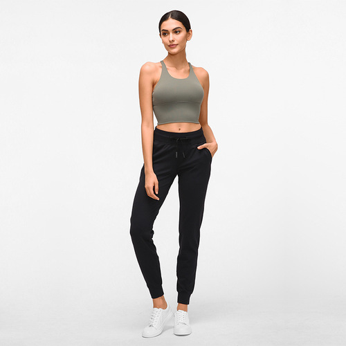 Cross-border new high-waisted yoga pants for women with drawstrings, quick-drying elastic running fitness pants, slim-fitting leggings sports pants