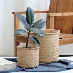 Imitation bamboo woven cement flower pots, retro woven storage bamboo baskets, indoor potted flowers, decorative ornaments manufacturers wholesale