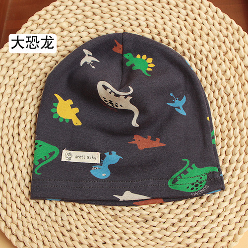 Single layer thin spring and autumn children's cotton knitted baby hat cartoon printed newborn baby pullover hat