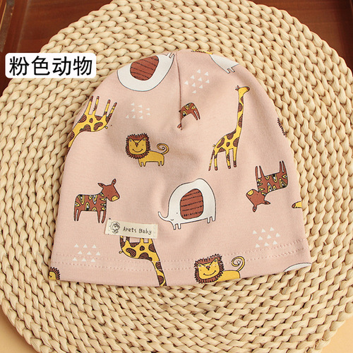 Single layer thin spring and autumn children's cotton knitted baby hat cartoon printed newborn baby pullover hat