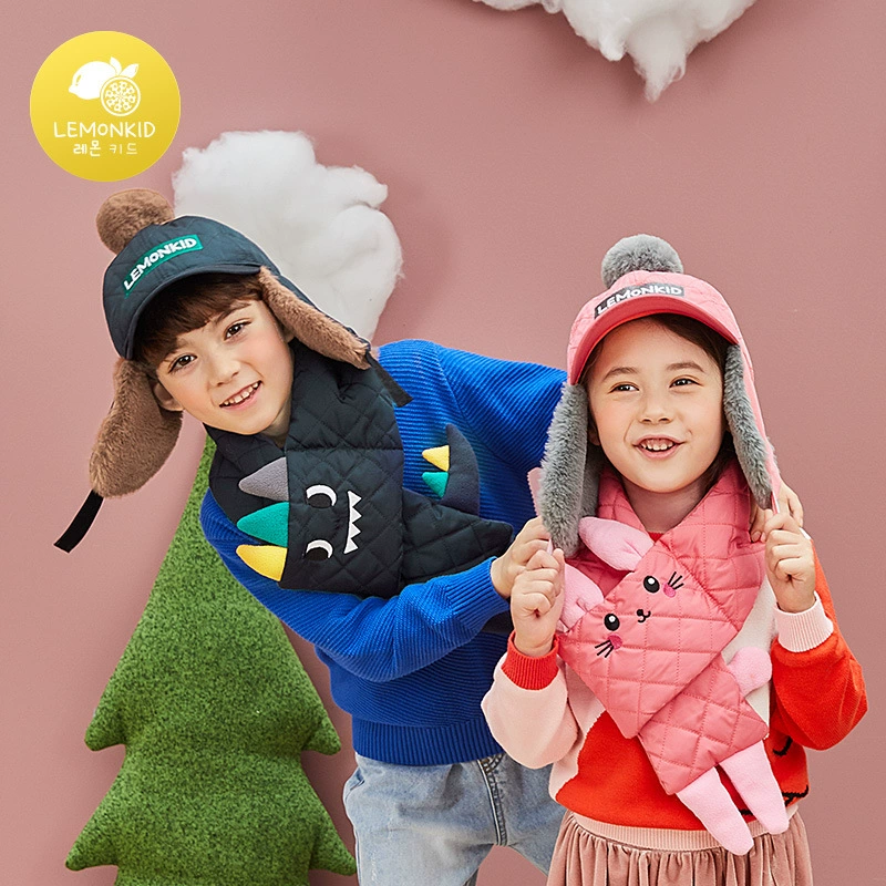 Лимонная детская Лыжная детская шапка с утиным языком, теплая зимняя шапка для мальчиков и девочек, детская шапка, шарф, утечка оптом