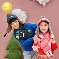 檸檬寶寶兒童滑雪鴨舌護耳帽男童女孩保暖冬帽小孩帽圍巾批發