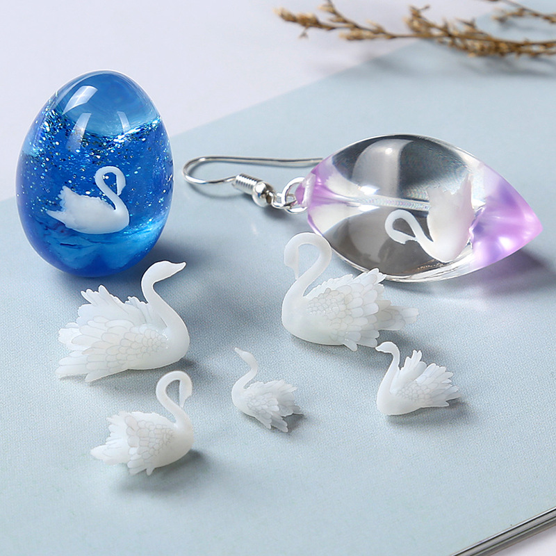 DIY水晶滴胶饰品配件填充物园林湖景观迷你创意生日礼3D立体天鹅
