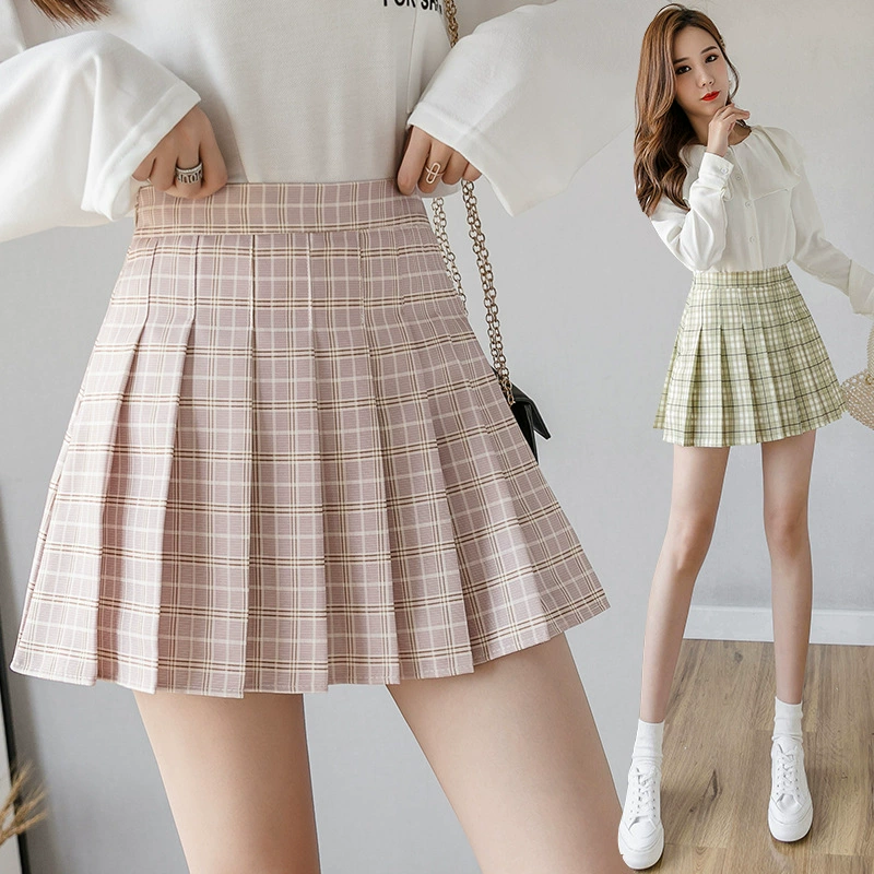 Pleated A-line High-Waist Skirt, women's spring–summer, custom-made, green tones
