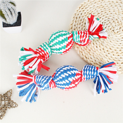 批发宠物猫发声玩具汗衫布条糖果结棉绳磨牙洁齿狗狗猫咪宠物犬