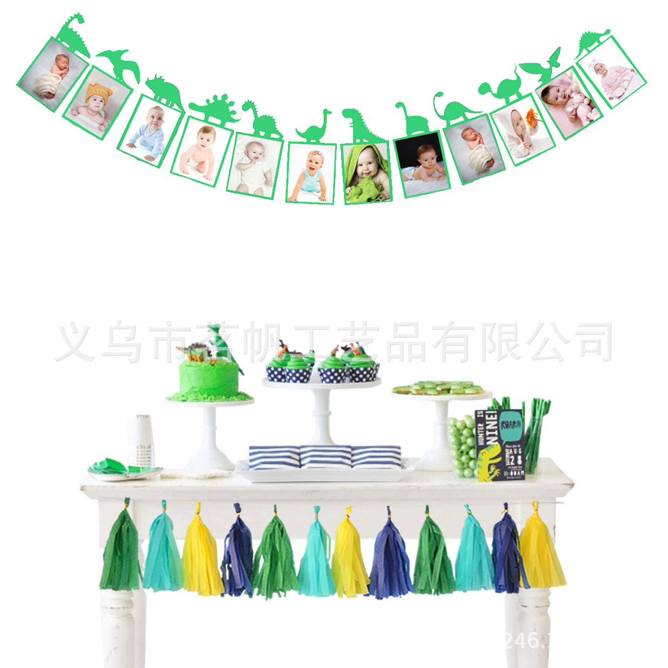Dinosaurio foto tire bandera bebé cumpleaños tire flor foto clip creativo cumpleaños banner