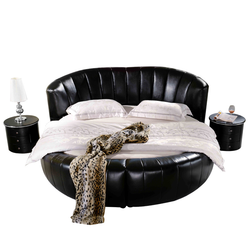 Cuero grande cama redonda cama doble cama de boda moderna simple moda suave Hotel redondo sexo princesa cama 2 M image 5