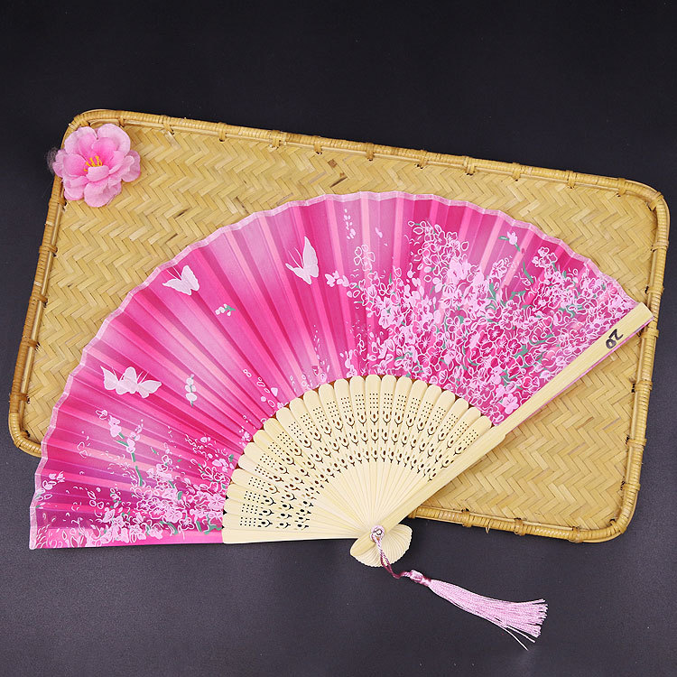 Fuente de la fábrica de bambú estilo chino ventilador plegable estilo japonés ventilador de bambú danza ventilador sonrisa ventilador al por mayor