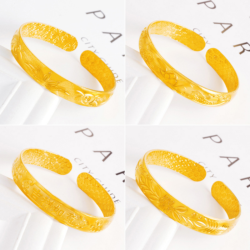 10mm abierto chapado 999 oro Fu pulsera fábrica directa arena oro pulsera madre retro flor pulsera