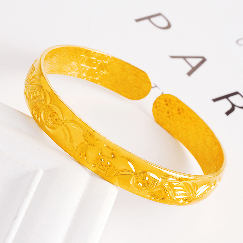 10mm abierto chapado 999 oro Fu pulsera fábrica directa arena oro pulsera madre retro flor pulsera