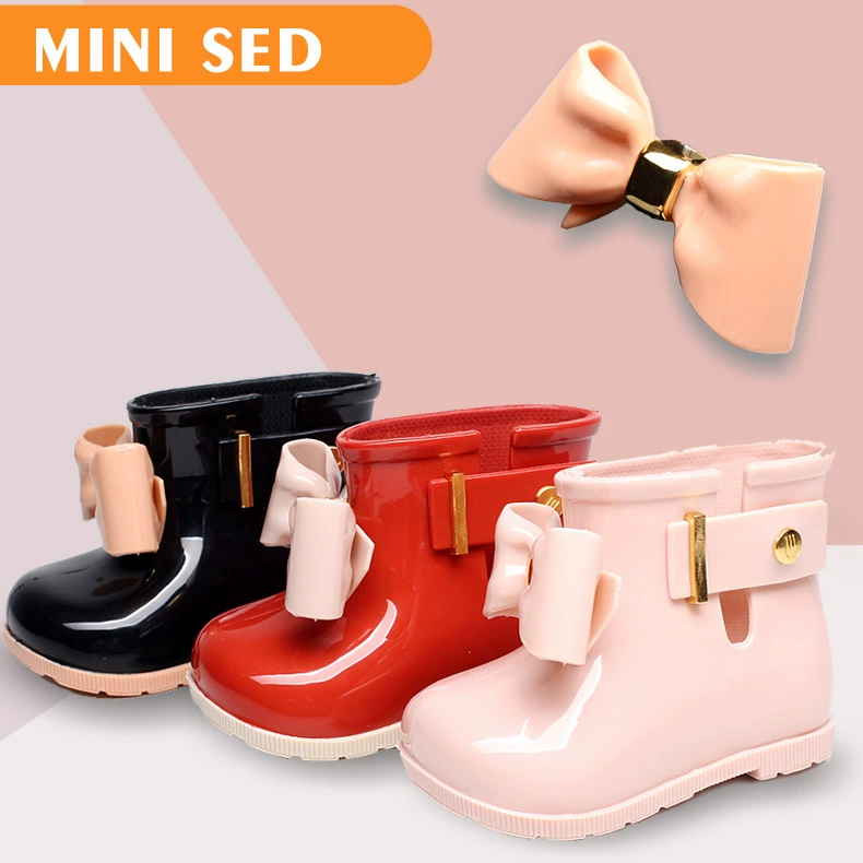 2023 новый minised бант детская дождевая обувь для внешней торговли малышка 6 лет ПВХ средний трубочка черный детский дождь сапоги