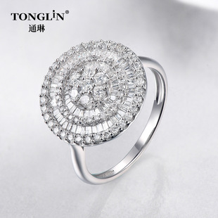 Tonglin Amazon Ebay Cross-Border Hot-Selling European and American Round Diamond Ring 18K White Gold Ring Women's Jewelry