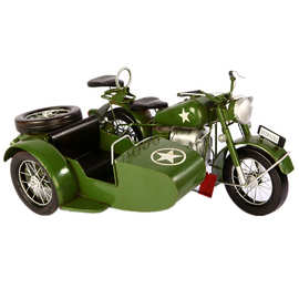 铁艺复古偏三轮摩托车模型摆件挎斗车摩托车酒吧餐厅商场装饰道具