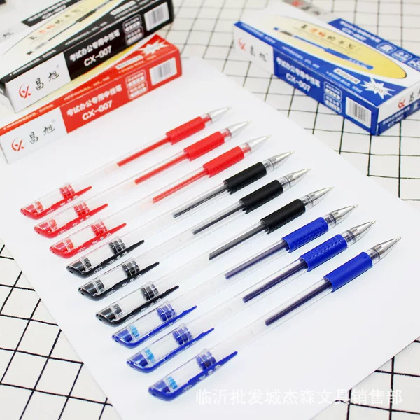 Wholesale European standard gel pen signature pen water pen 0.5mm bullet black blue red three-color gel pen 007