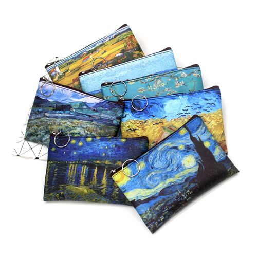 Classical printing creative coin purse nostalgic oil painting coin bag ladies hand small square bag retro student small purse