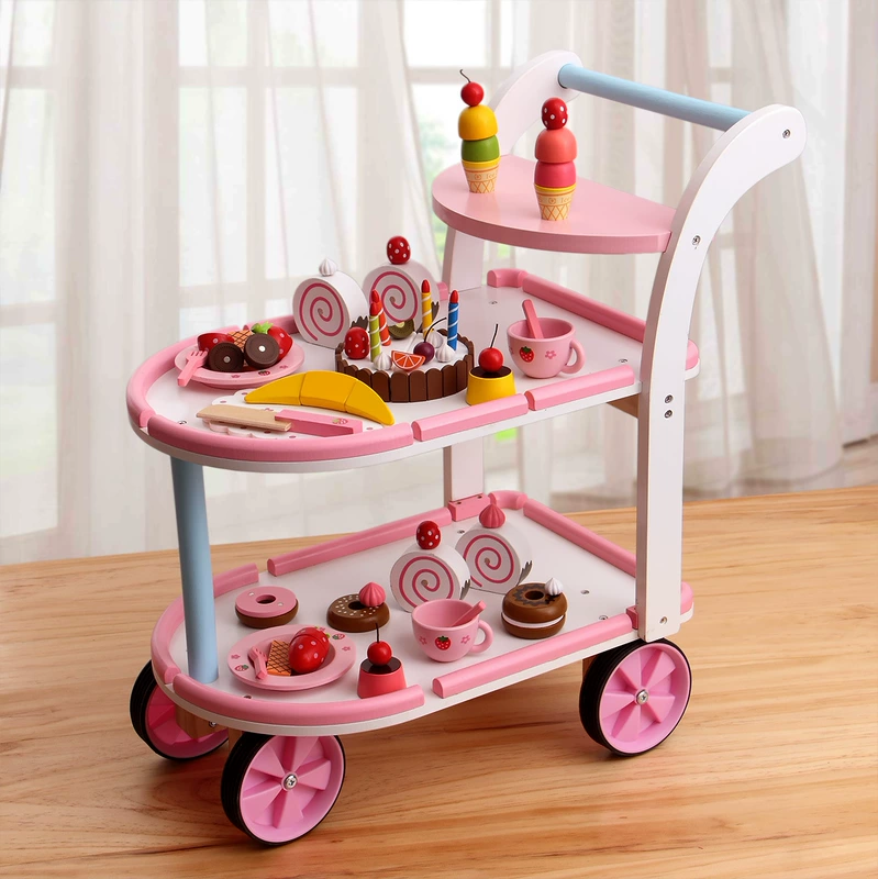 Игровой набор «Торт и кухня» посуда и тележка для девочек 3–6 лет