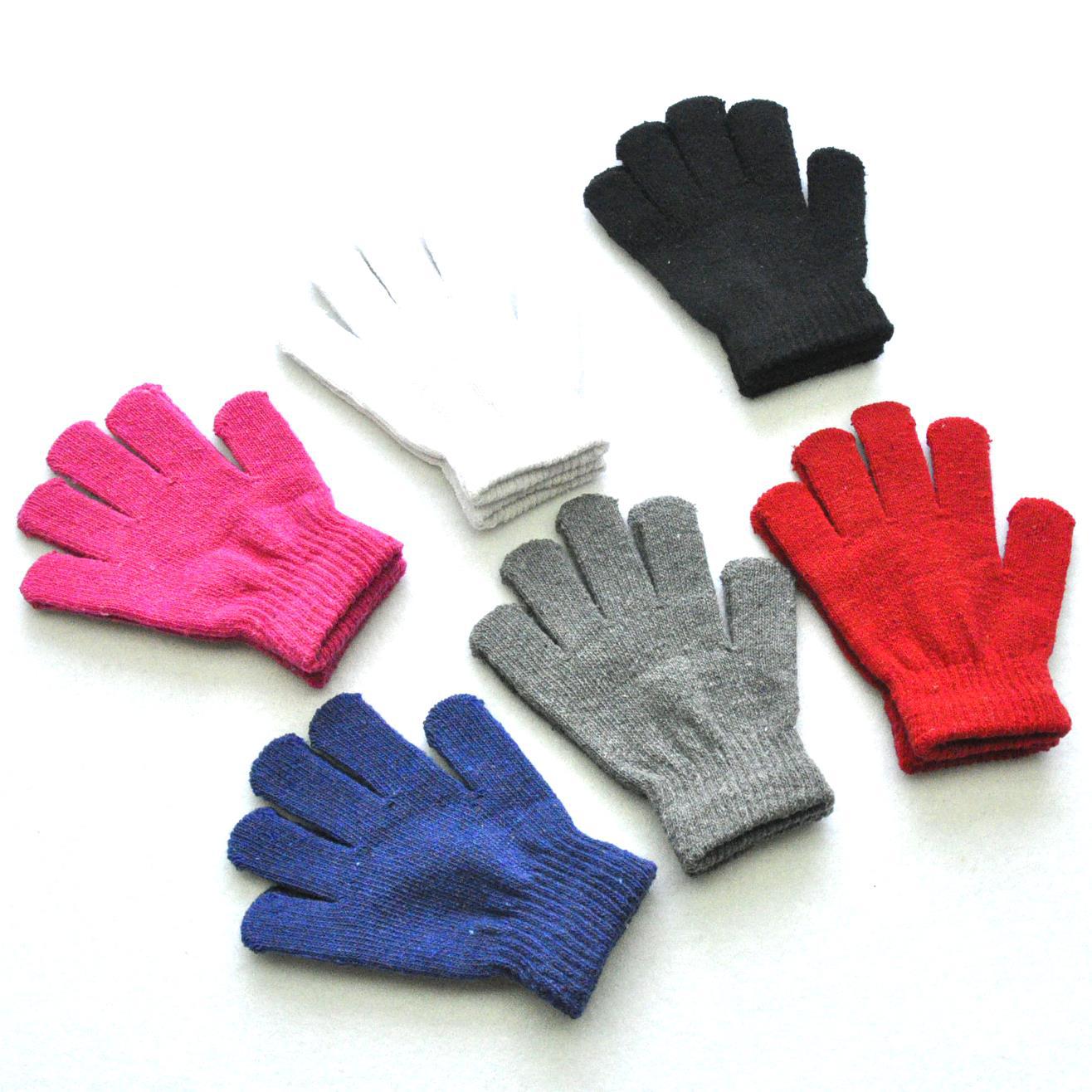 5-11岁儿童冬季保暖针织手套 小学生护手 单色大丙纱五指魔术手套
