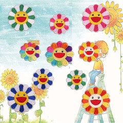 Embroidered patch with computerized stitching, high-quality DIY self-adhesive, available in large and small sizes, sunflower pattern for clothing decoration and patches