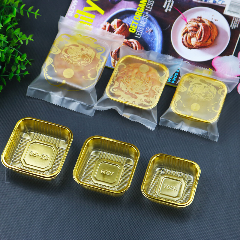 Blister transparente dorado pastel de luna de mediados de otoño soporte inferior cuadrado yema de huevo bandeja crujiente embalaje desechable soporte interno 50g-120g
