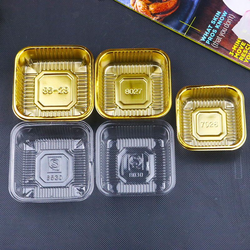Blister transparente dorado pastel de luna de mediados de otoño soporte inferior cuadrado yema de huevo bandeja crujiente embalaje desechable soporte interno 50g-120g