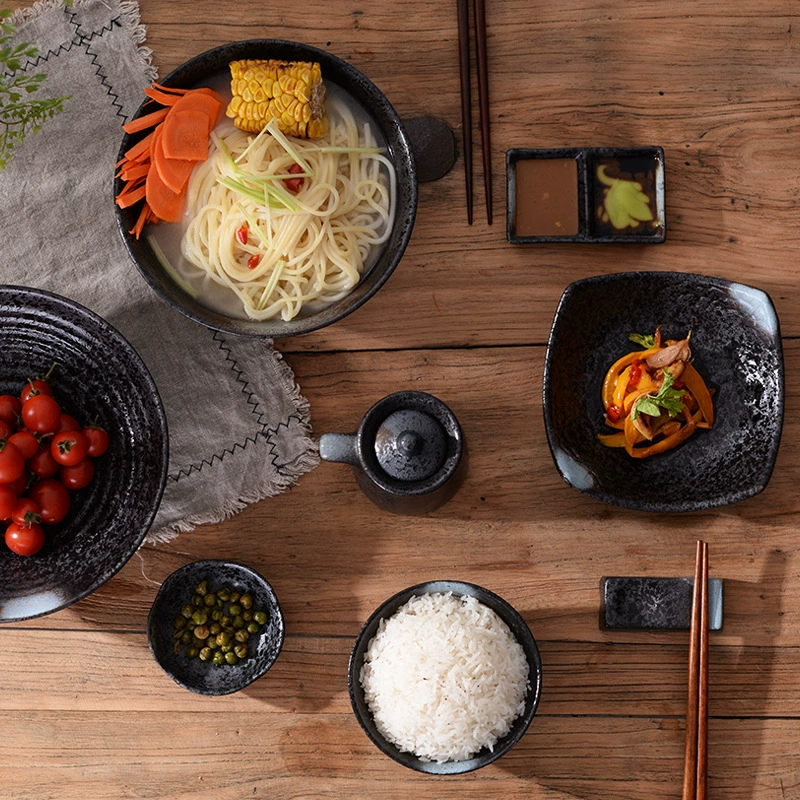 Japanese retro ceramic tableware, soup bowl, set for hotel